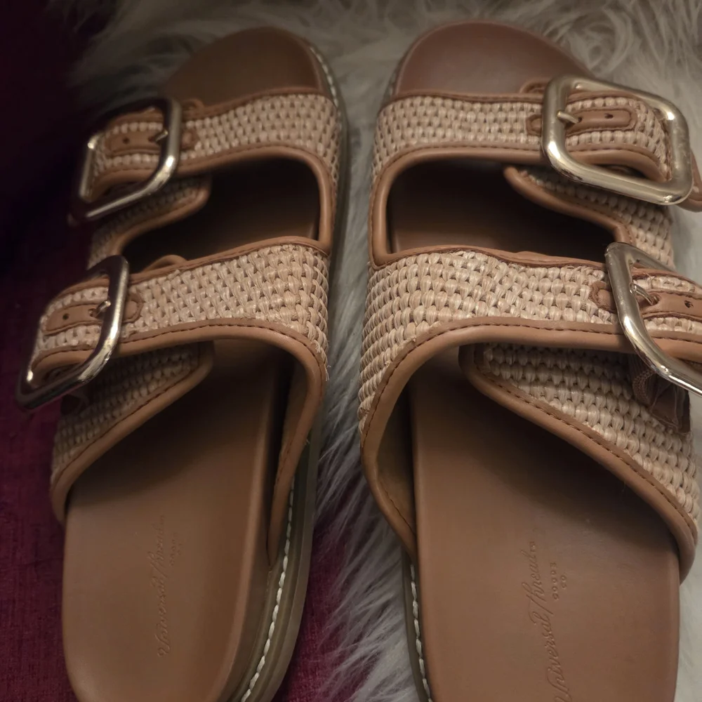 Universal Thread Boho Woven Raffia Buckle Slides | Natural & Cognac | Size 8.5 - Picture 8 of 8
